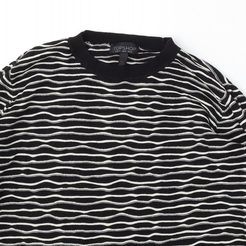 Topshop Womens Black Round Neck Striped Cotton Pullover Jumper Size 14