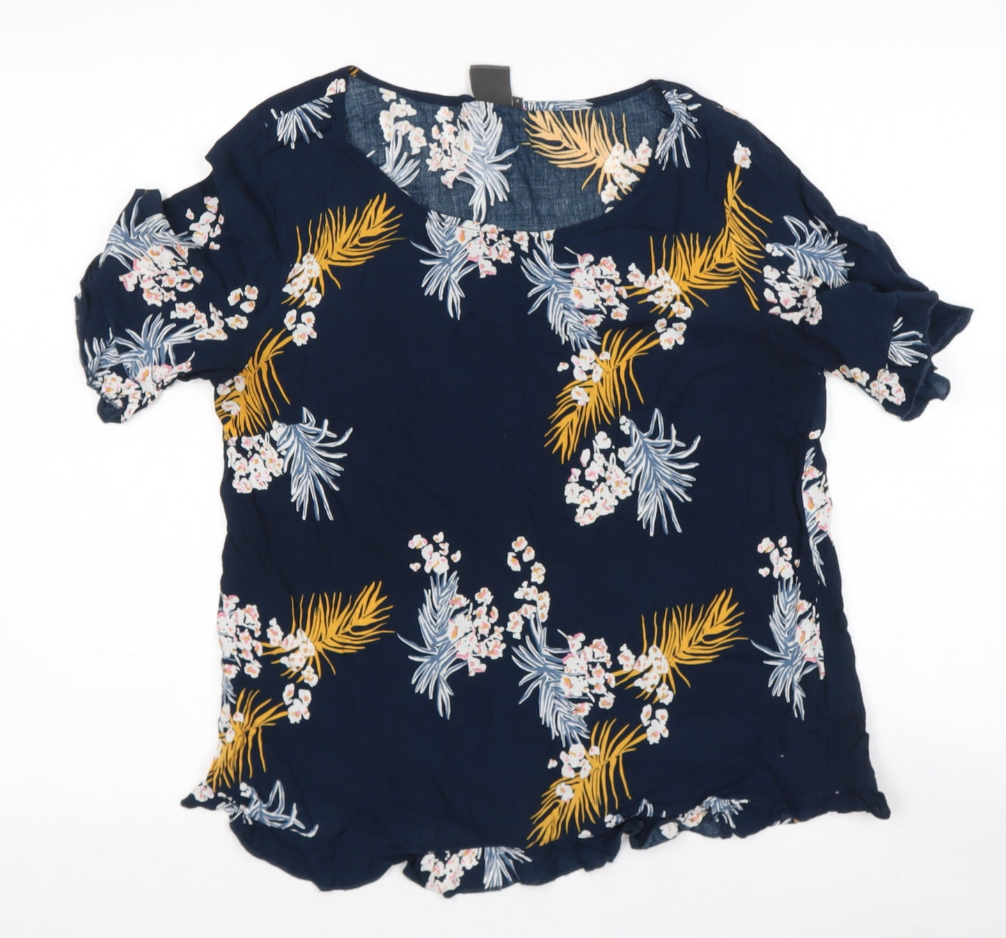 ICHI Womens Blue Floral Polyester Basic Blouse Size 12 Scoop Neck