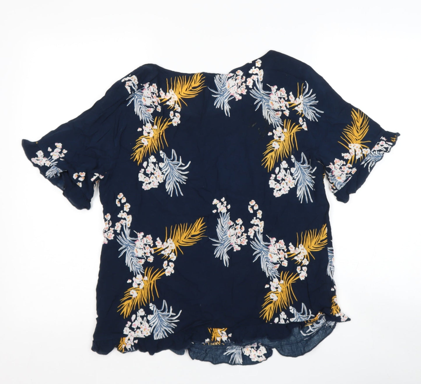 ICHI Womens Blue Floral Polyester Basic Blouse Size 12 Scoop Neck