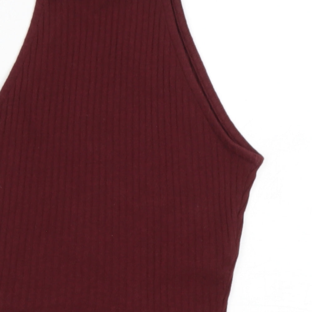 Miss Selfridge Womens Red  Cotton Basic Tank Size 4 High Neck