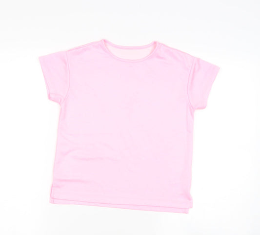 Dunnes Stores Girls Pink  Polyester Basic T-Shirt Size 8-9 Years Round Neck