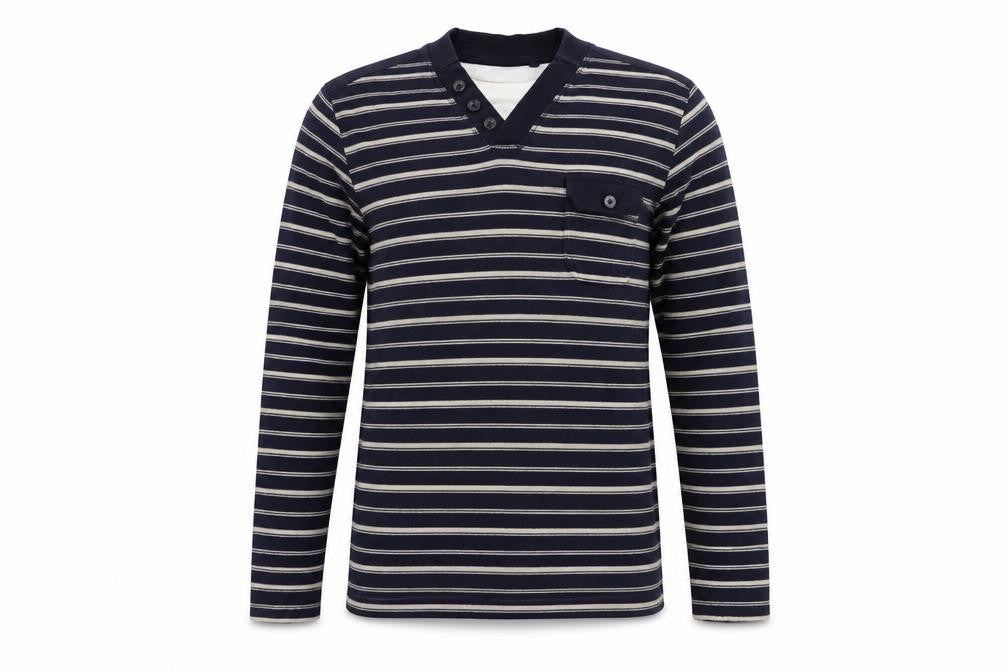 BHS Mens Blue V-Neck Striped Cotton Pullover Jumper Size L