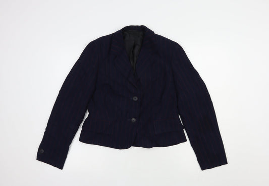 Preworn Womens Blue Striped  Jacket Blazer Size 12  Button