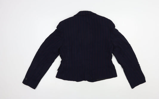 Preworn Womens Blue Striped  Jacket Blazer Size 12  Button