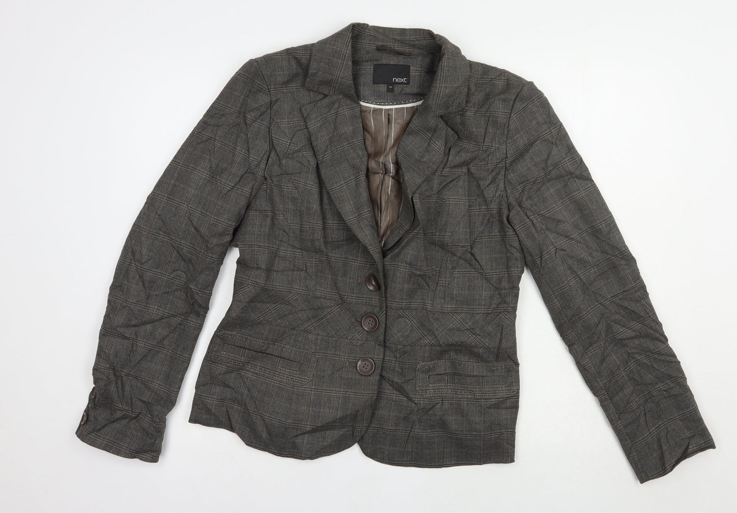NEXT Womens Grey Plaid  Jacket Blazer Size 14  Button