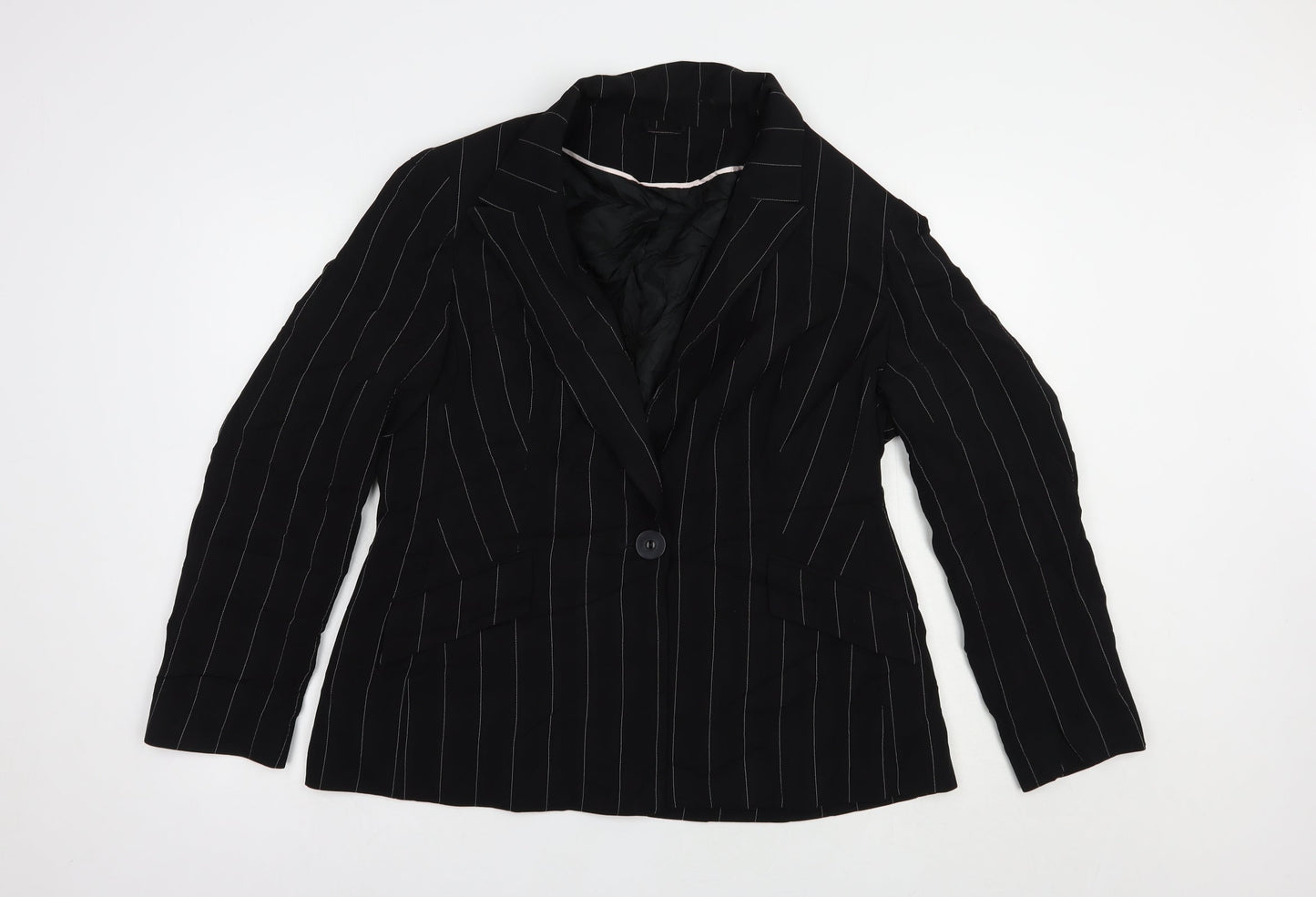 Vie de Mode Womens Black Striped  Jacket Blazer Size 18  Button