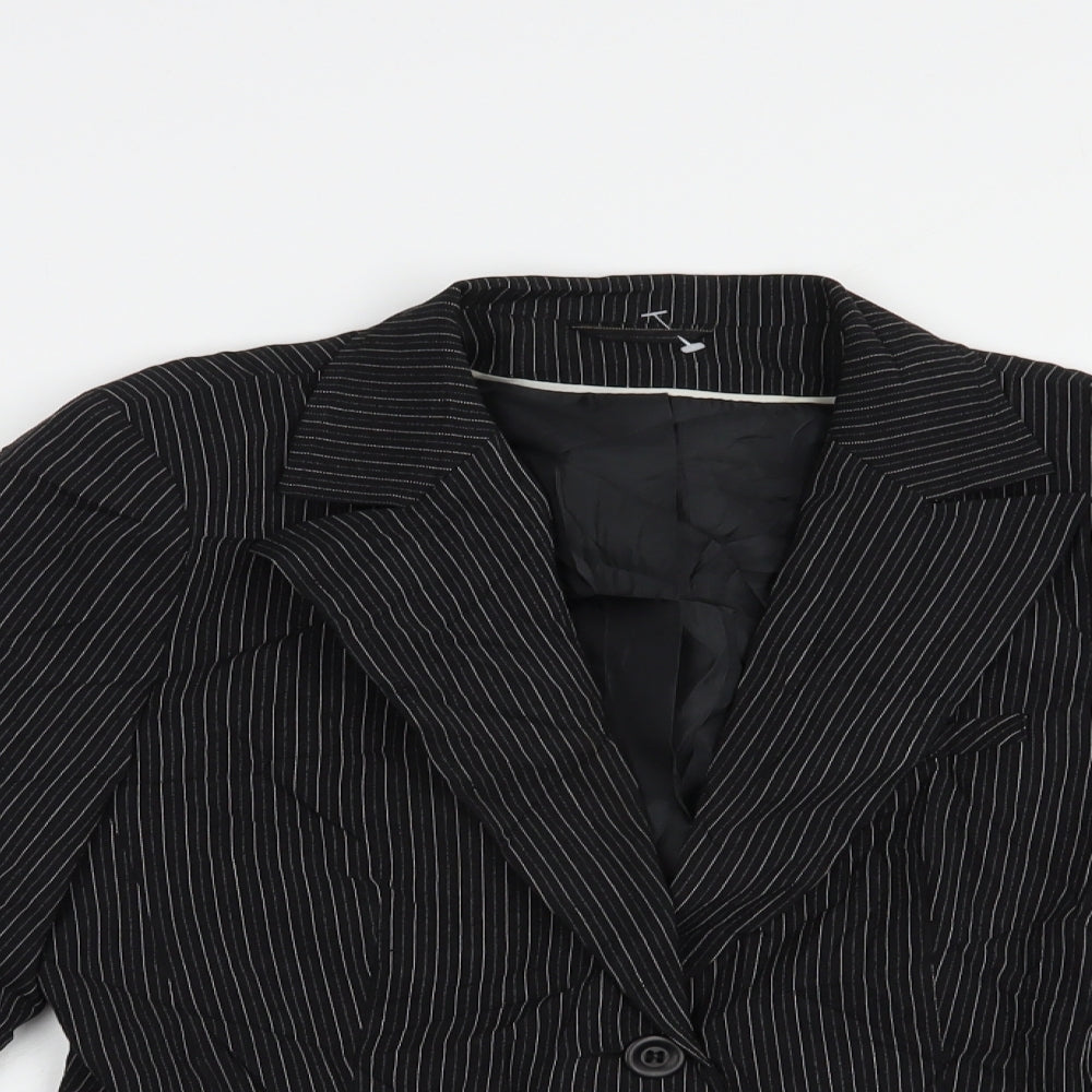 Dorothy Perkins Womens Black Striped  Jacket Blazer Size 12  Button