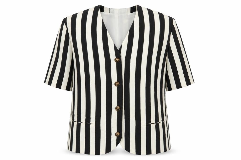 Variations Womens Black Striped  Jacket Blazer Size L  Button