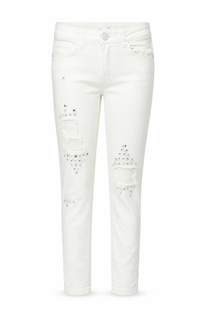 Preworn Womens White Geometric Cotton Straight Jeans Size S L27 in Regular Zip