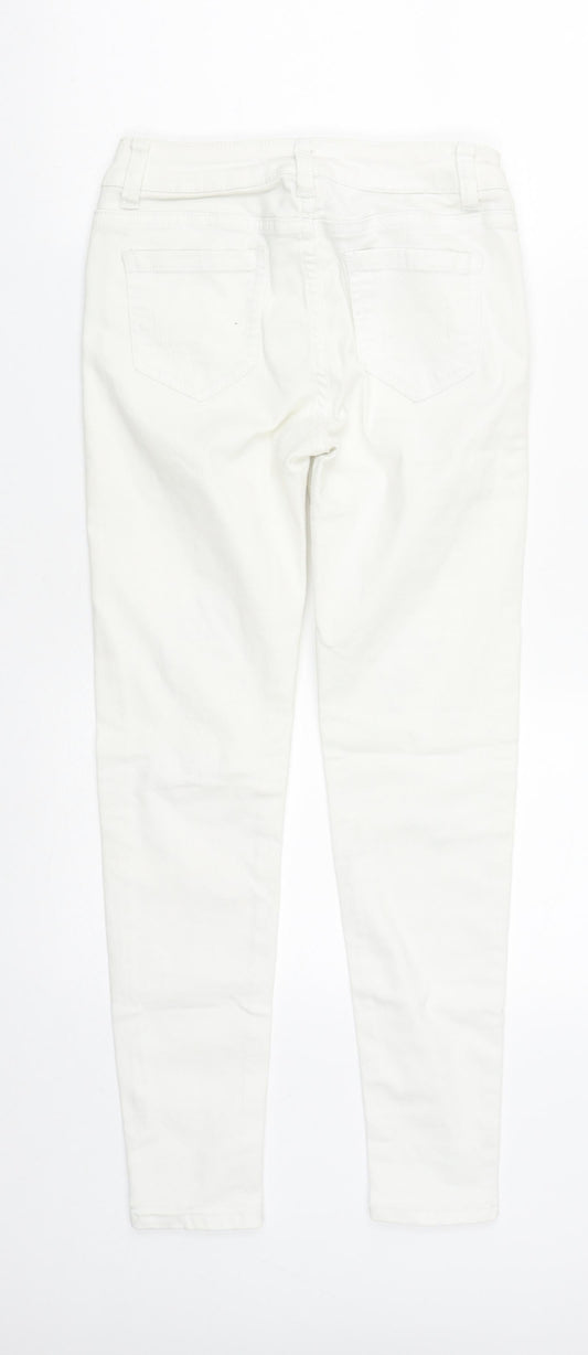 Preworn Womens White Geometric Cotton Straight Jeans Size S L27 in Regular Zip