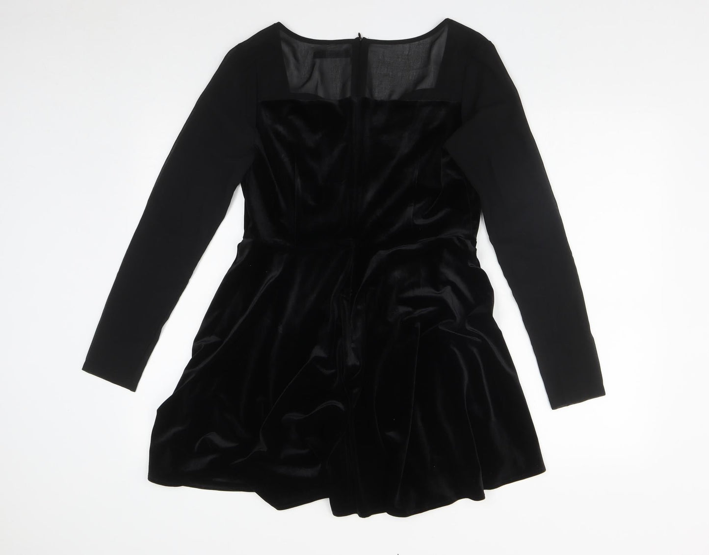 Boohoo Womens Black  Polyester Fit & Flare  Size 10  V-Neck Zip