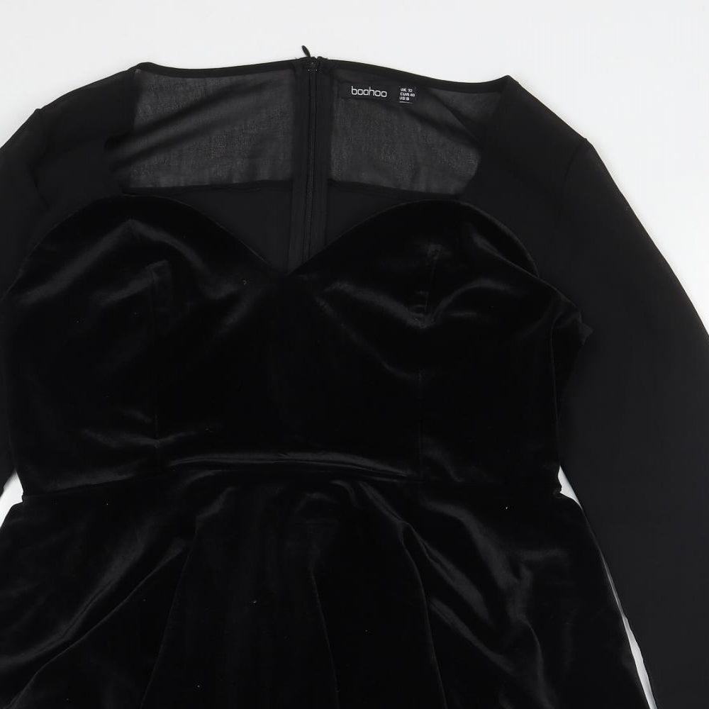 Boohoo Womens Black  Polyester Fit & Flare  Size 10  V-Neck Zip
