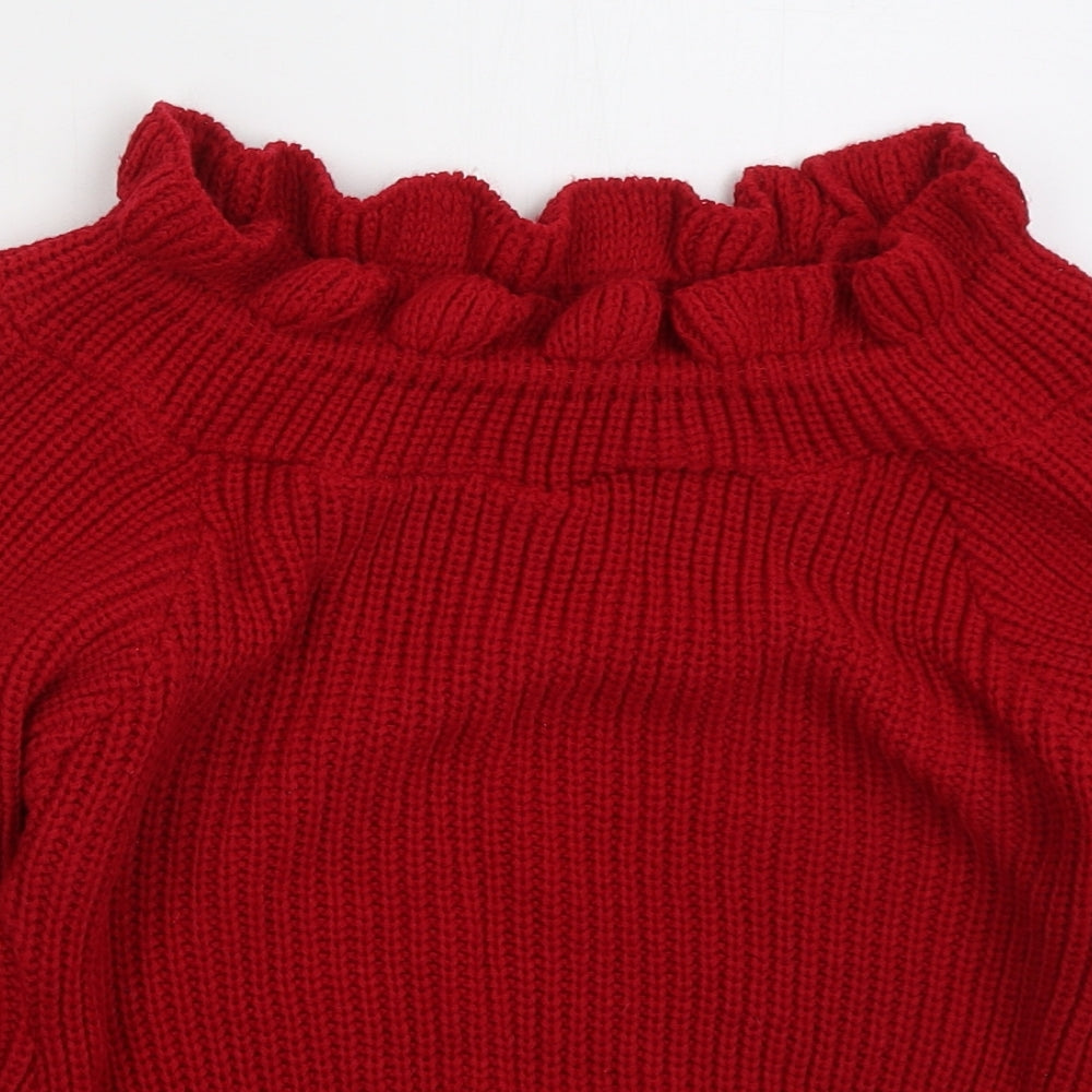 Misspap Womens Red Round Neck  Acrylic Pullover Jumper Size S