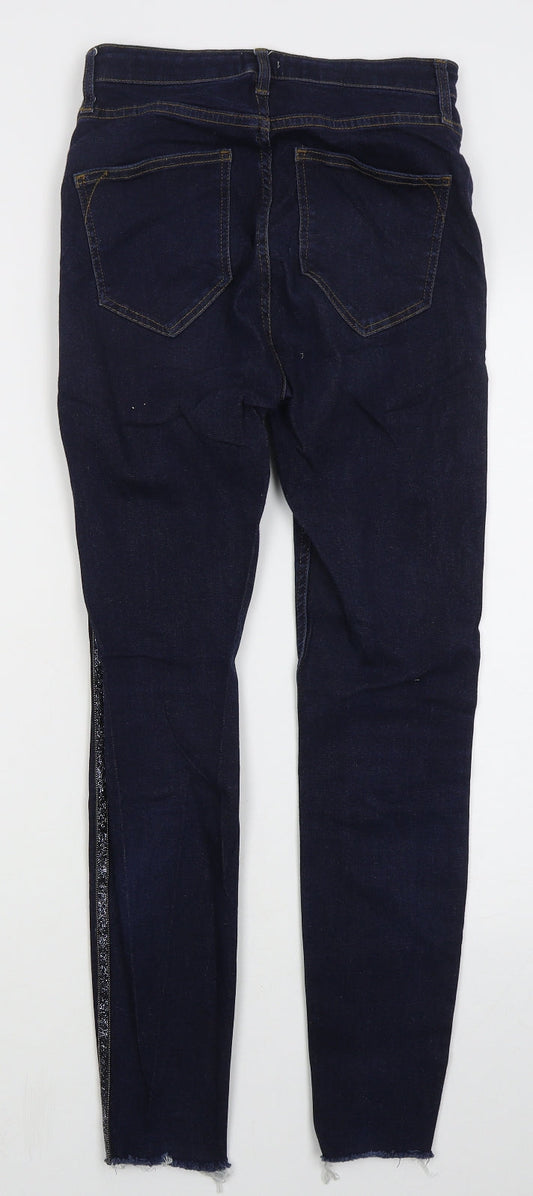 River Island Womens Blue  Cotton Skinny Jeans Size 10 L27 in Regular Button - Distressed Hem