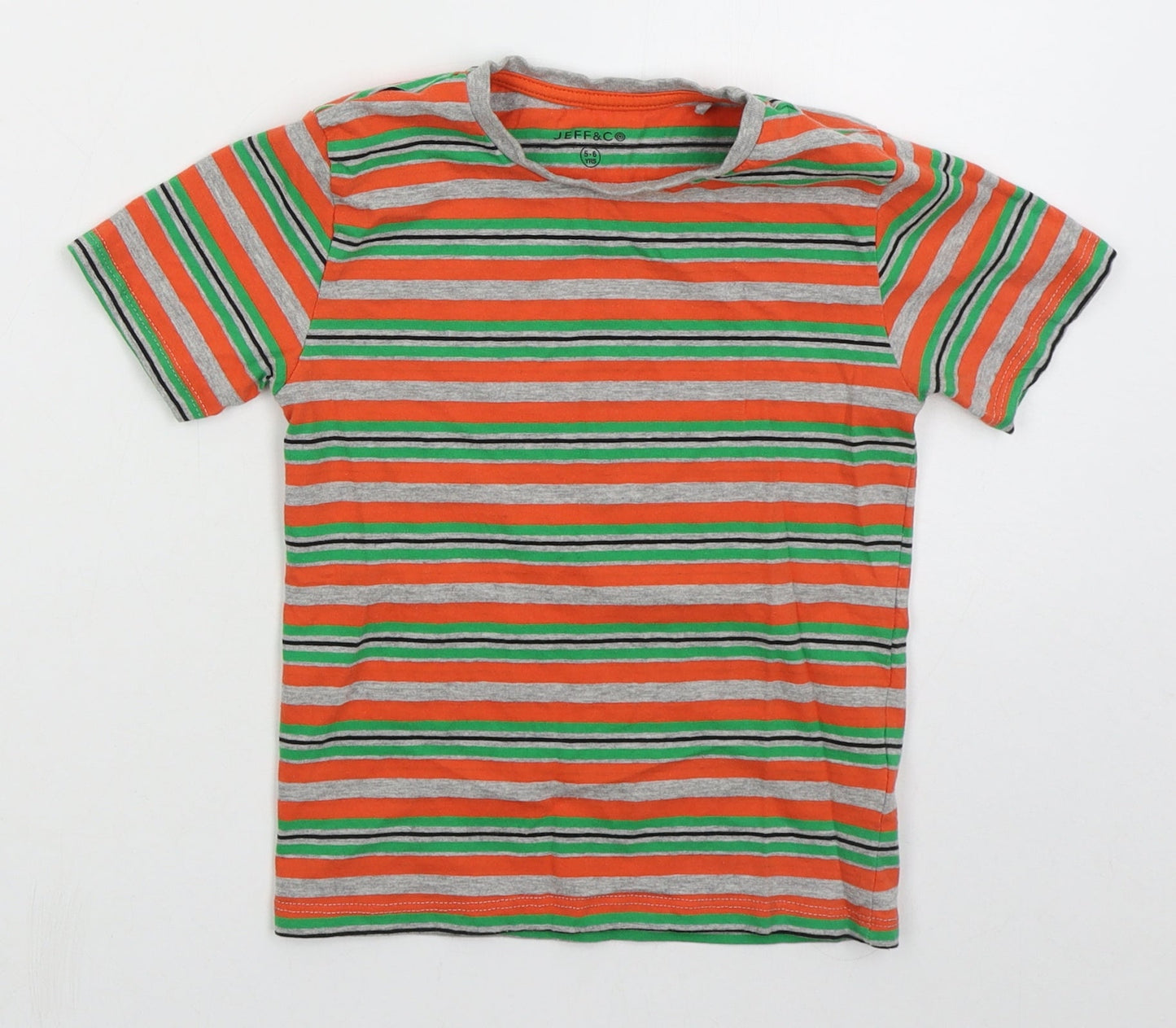 Jeff & co Boys Orange Striped Cotton Basic T-Shirt Size 5-6 Years Crew Neck Pullover