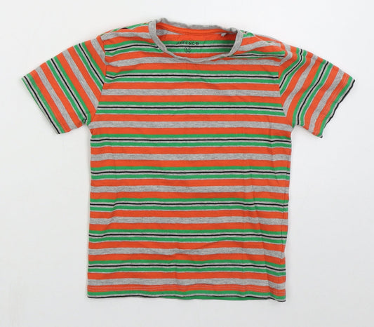 Jeff & co Boys Orange Striped Cotton Basic T-Shirt Size 5-6 Years Crew Neck Pullover