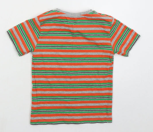Jeff & co Boys Orange Striped Cotton Basic T-Shirt Size 5-6 Years Crew Neck Pullover