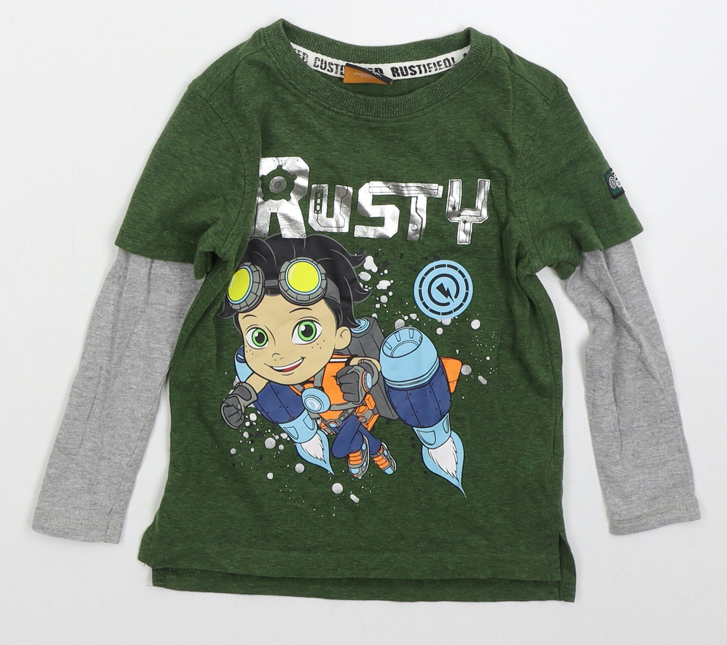 George Boys Green  Cotton Basic T-Shirt Size 2-3 Years Crew Neck Pullover - Rusty