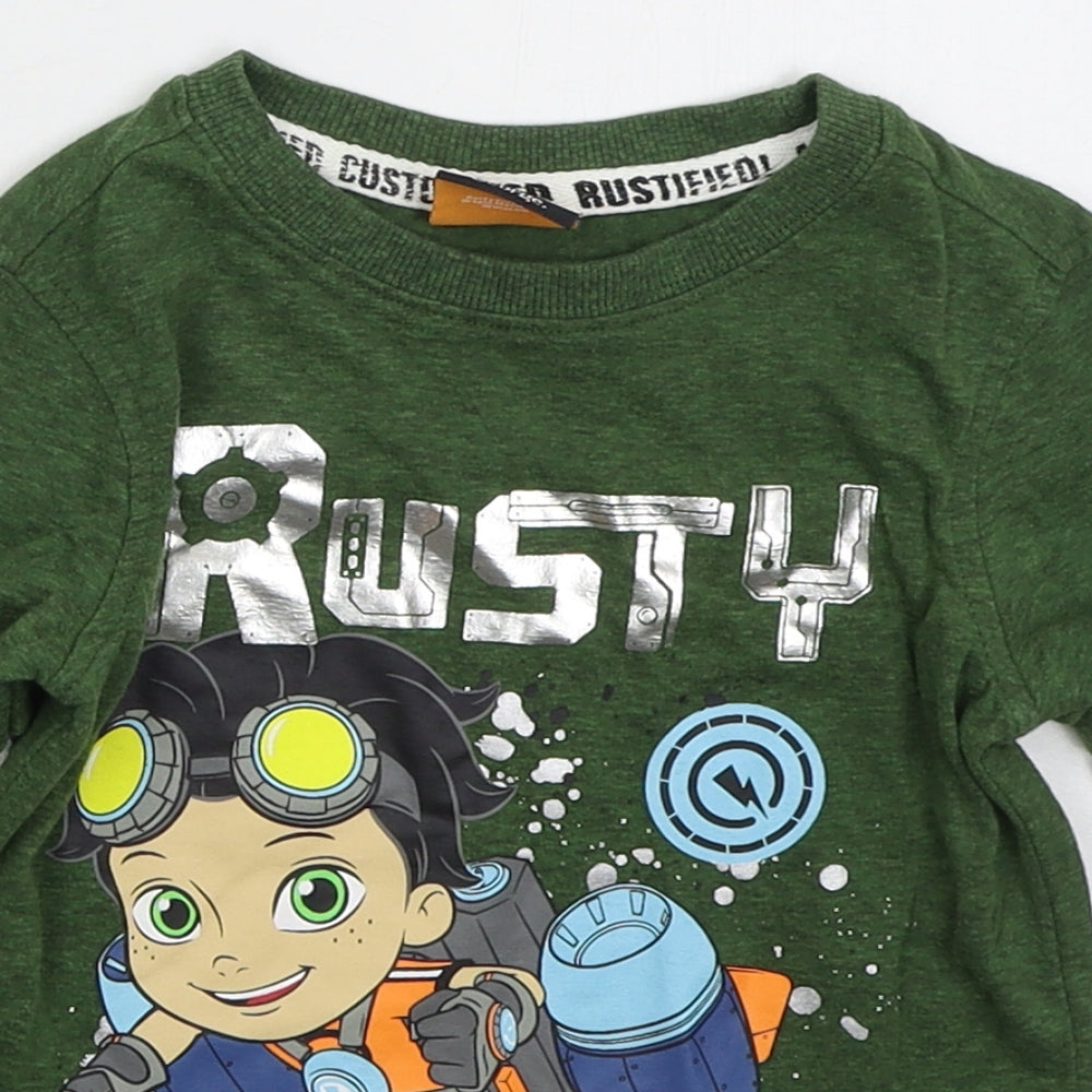 George Boys Green  Cotton Basic T-Shirt Size 2-3 Years Crew Neck Pullover - Rusty