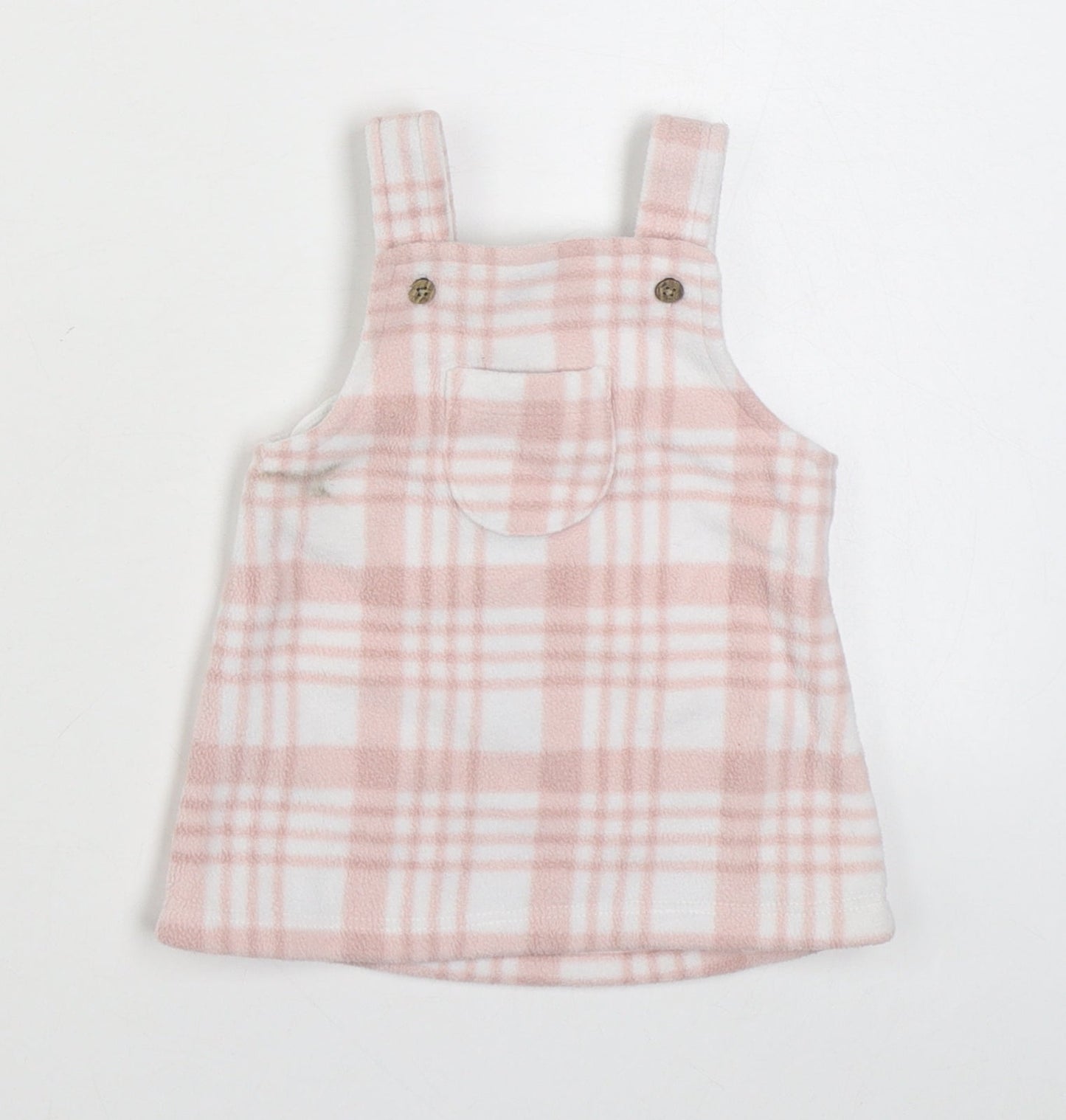 George Girls Pink Plaid 100% Polyester Pinafore/Dungaree Dress  Size 0-3 Months  Square Neck Button