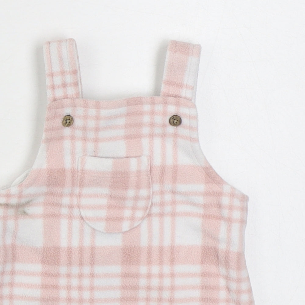 George Girls Pink Plaid 100% Polyester Pinafore/Dungaree Dress  Size 0-3 Months  Square Neck Button