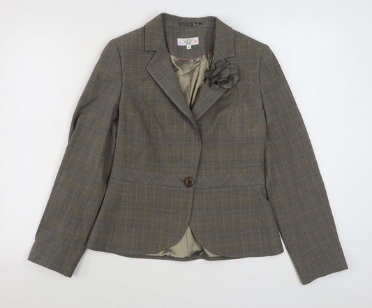 NEXT Womens Brown Plaid  Jacket Blazer Size 10  Button