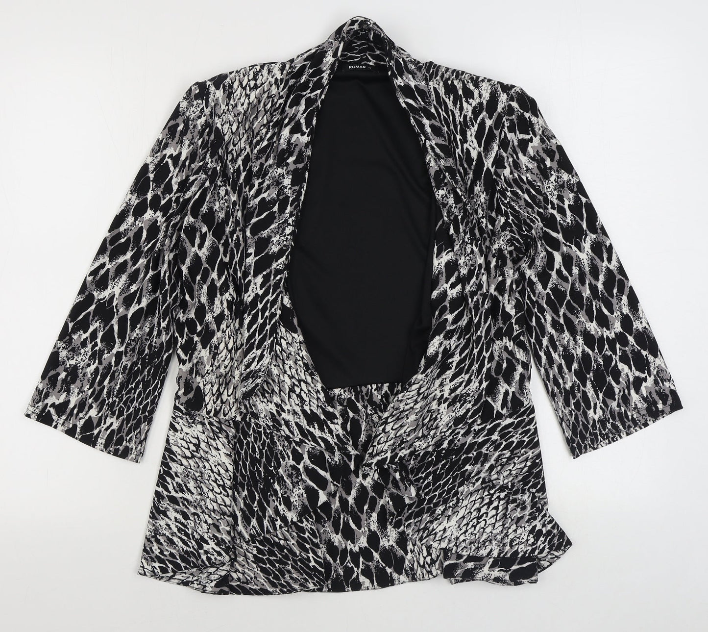 Roman Womens Black Animal Print  Jacket Blazer Size 12