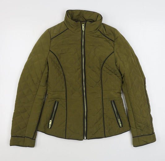 River Island Womens Green   Quilted Coat Size 6  Zip