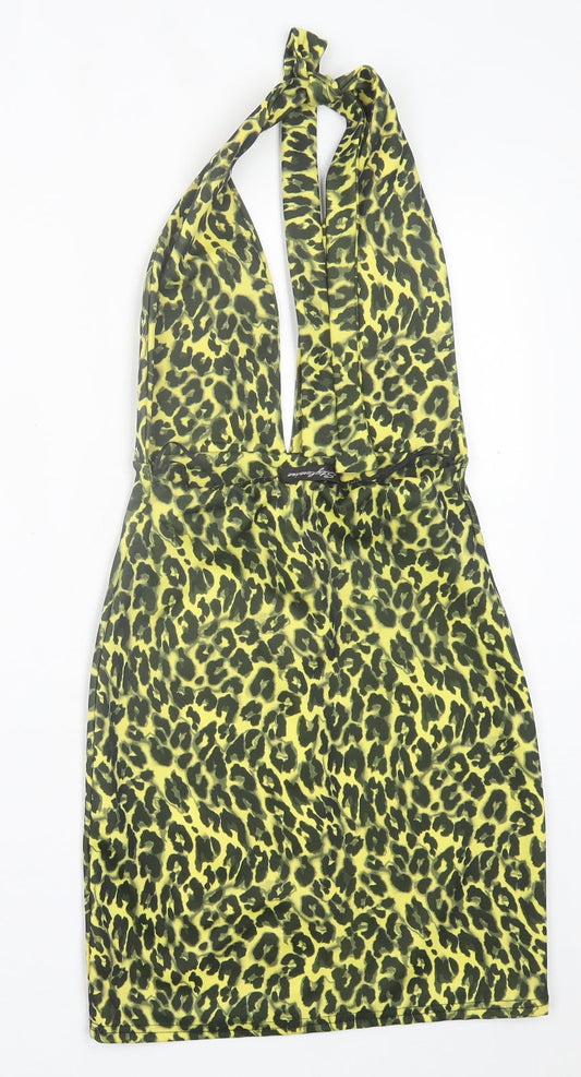 Style Wise Womens Yellow Animal Print Polyester A-Line  Size 6  V-Neck Tie