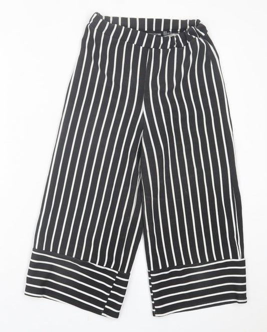 PRETTYLITTLETHING Womens Black Striped Polyester Cropped Trousers Size 6 L20 in Regular