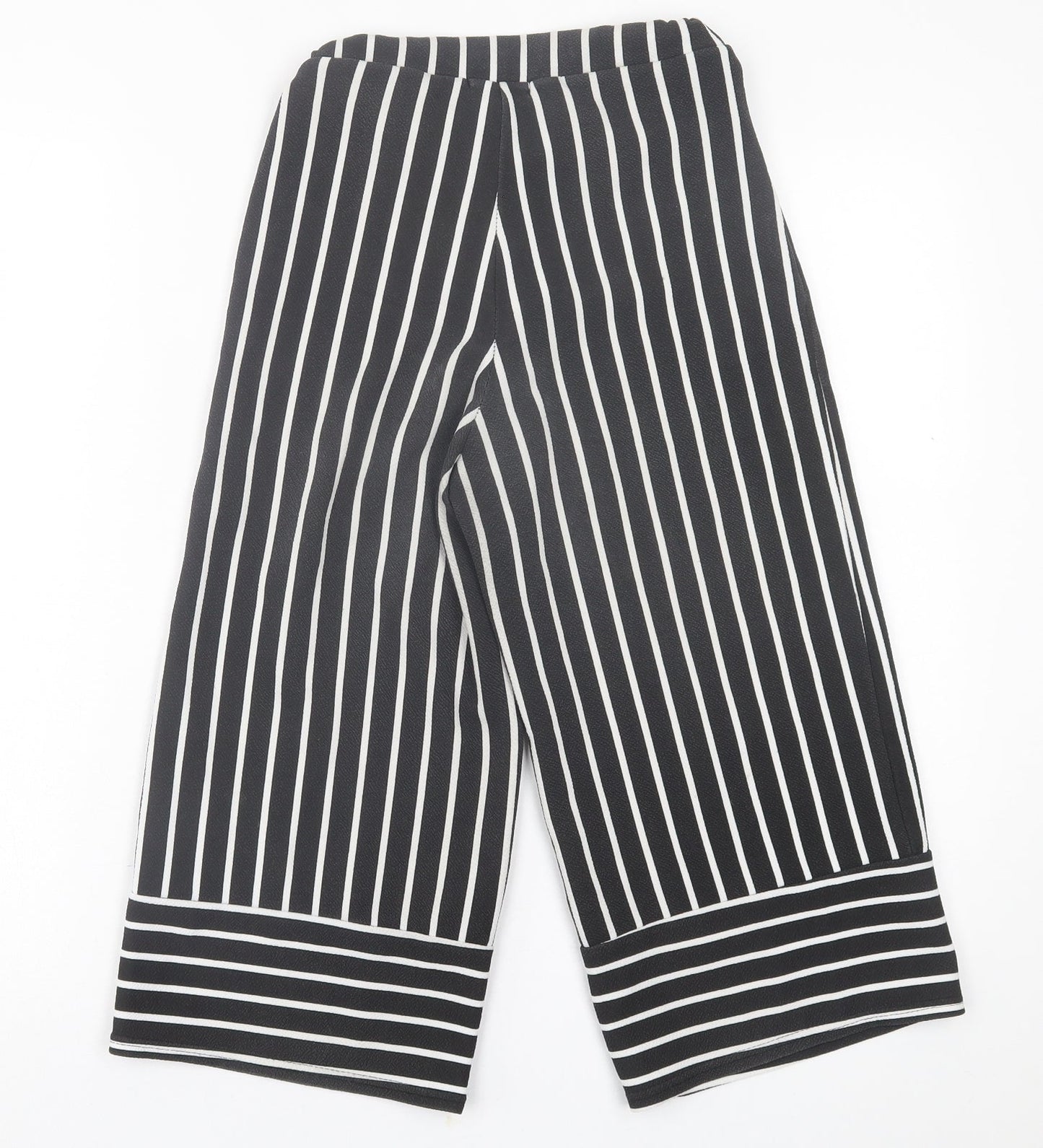 PRETTYLITTLETHING Womens Black Striped Polyester Cropped Trousers Size 6 L20 in Regular