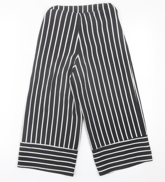 PRETTYLITTLETHING Womens Black Striped Polyester Cropped Trousers Size 6 L20 in Regular