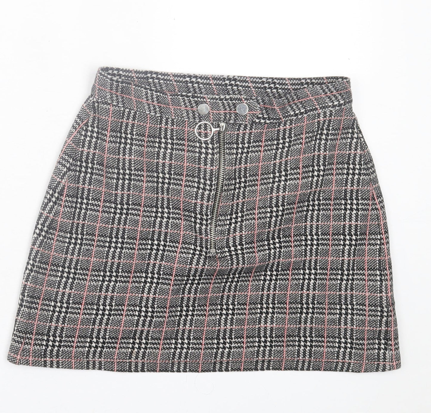 Topshop Womens Black Plaid Polyester A-Line Skirt Size 6   Button