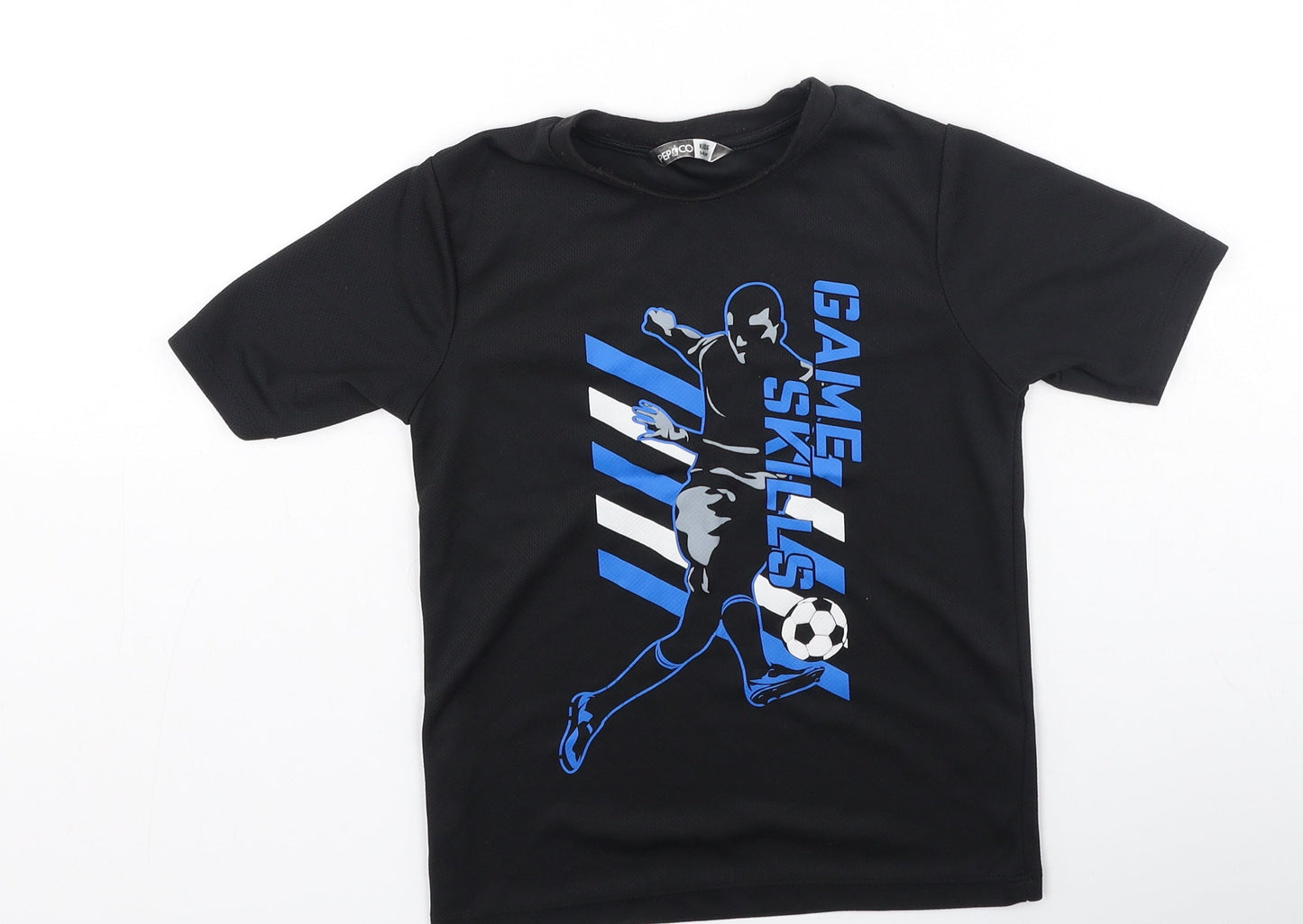 Pep & Co Boys Black  Polyester Basic T-Shirt Size 5-6 Years Round Neck