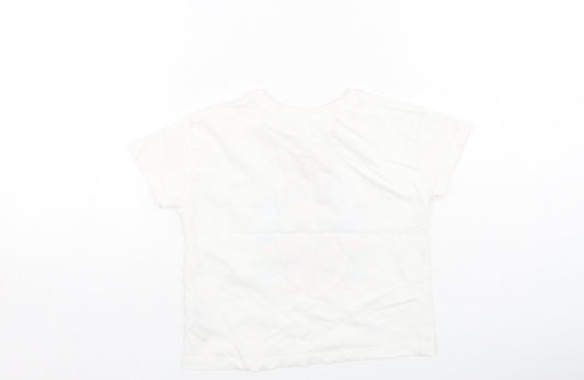 Dunnes Stores Girls White  Cotton Basic Casual Size 4-5 Years Round Neck