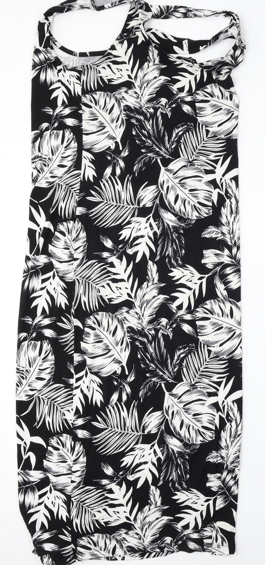 Peacocks Womens Black Floral Viscose Shift  Size 12  Round Neck