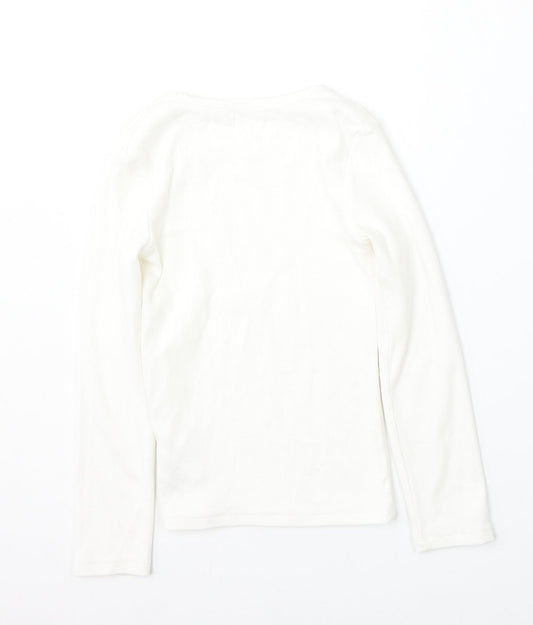 NEXT Girls White Round Neck  Cotton Pullover Jumper Size 7 Years