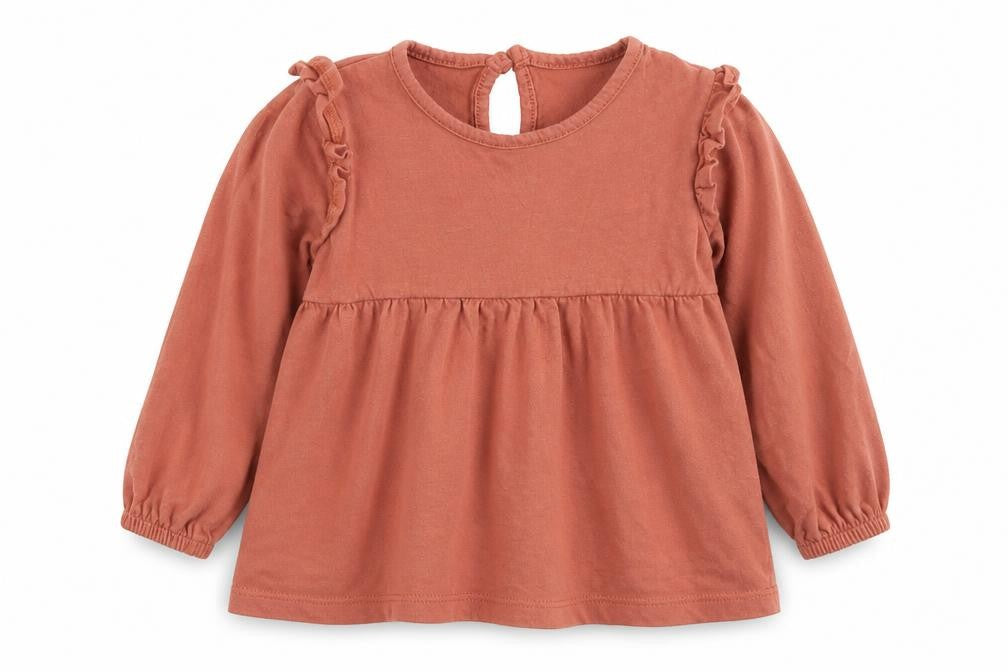 Primark Girls Brown  Cotton Basic T-Shirt Size 9-12 Months Round Neck Button