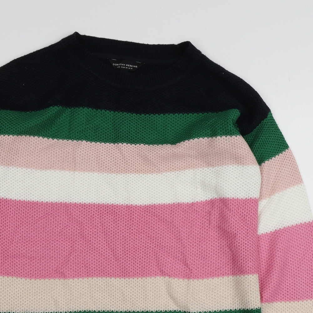 Dorothy Perkins Womens Multicoloured Round Neck Striped Acrylic Pullover Jumper Size 10