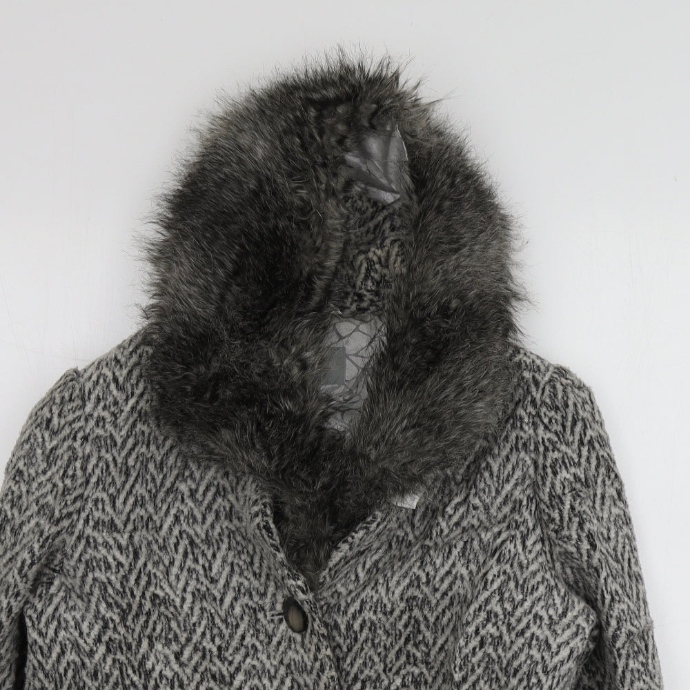 Per Una Womens Grey Geometric  Overcoat Coat Size 16