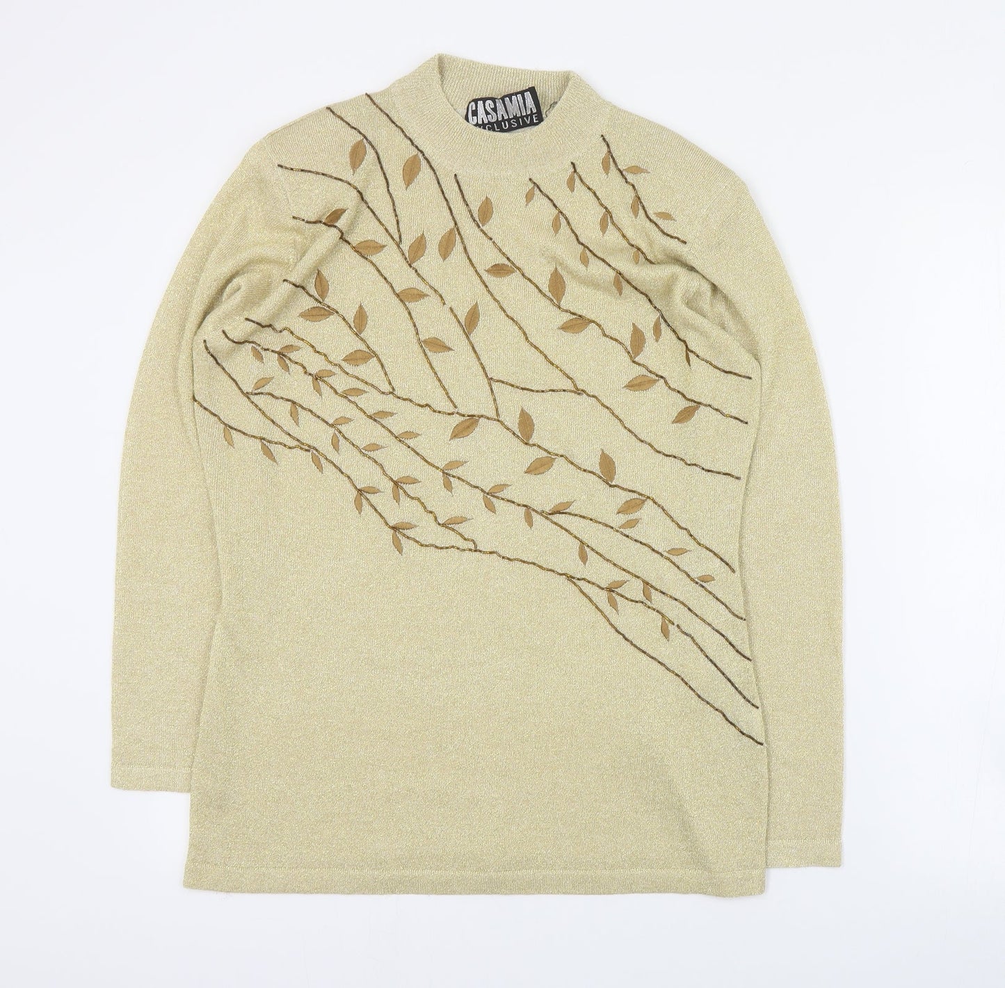 Casamia Womens Gold Mock Neck  Rayon Pullover Jumper Size M