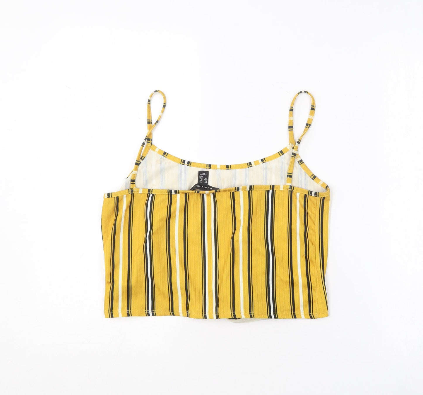 New Look Womens Yellow Striped Polyester Camisole T-Shirt Size 14 Square Neck