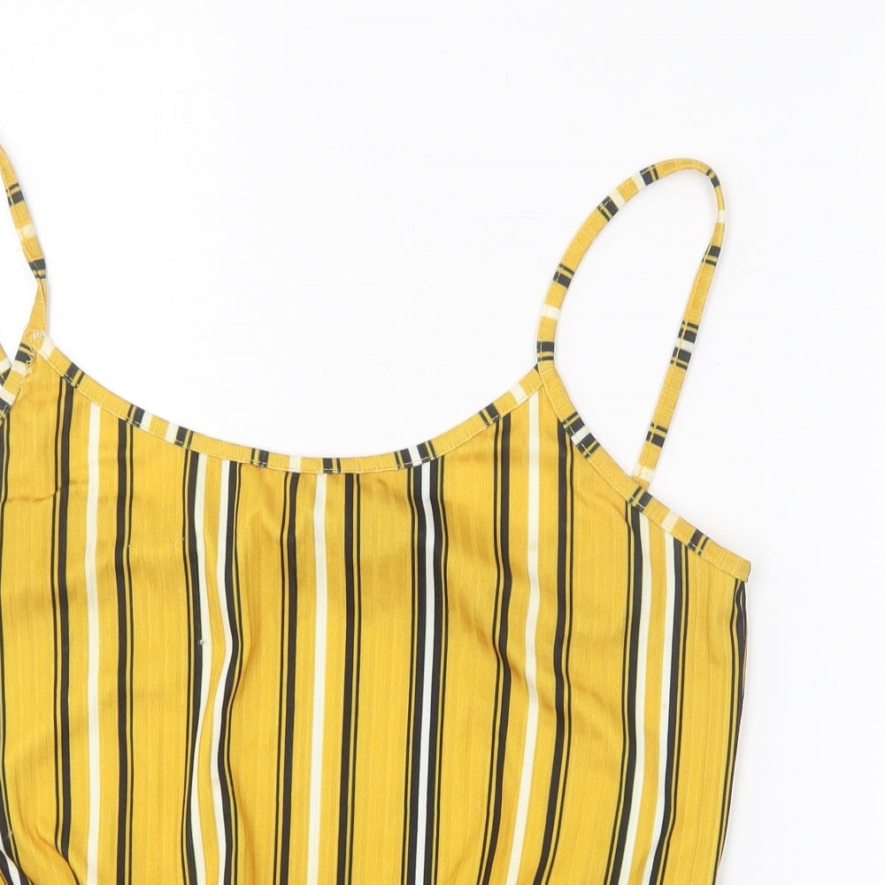 New Look Womens Yellow Striped Polyester Camisole T-Shirt Size 14 Square Neck
