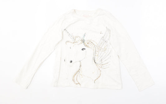 NEXT Girls White  Cotton Basic T-Shirt Size 10 Years Round Neck