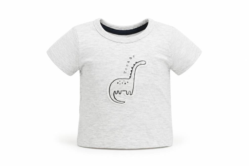 George Boys Grey  Cotton Basic T-Shirt Size 0-3 Months Round Neck Pullover - Dinosaur