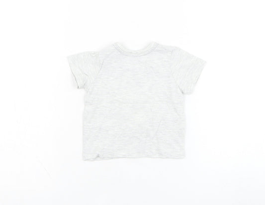 George Boys Grey  Cotton Basic T-Shirt Size 0-3 Months Round Neck Pullover - Dinosaur