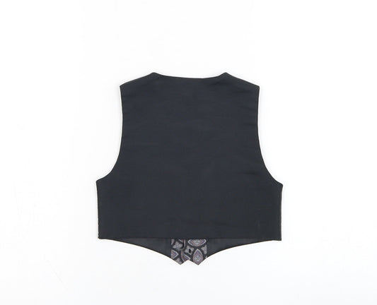 Preworn Boys Black Geometric  Jacket Waistcoat Size 3 Years  Button