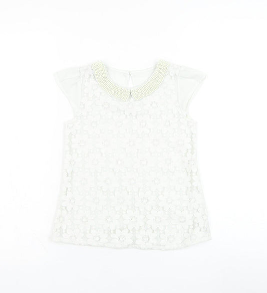 Dunnes Stores Girls Ivory  Polyester Basic Tank Size 8 Years Collared Pullover - Flower