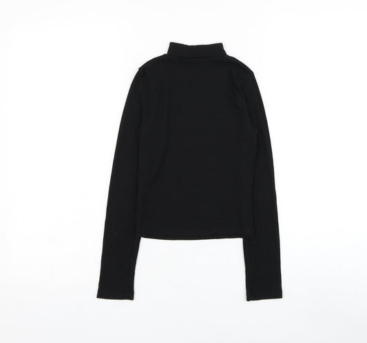 Miss Evie Girls Black Mock Neck  Polyester Pullover Jumper Size 9-10 Years  Pullover
