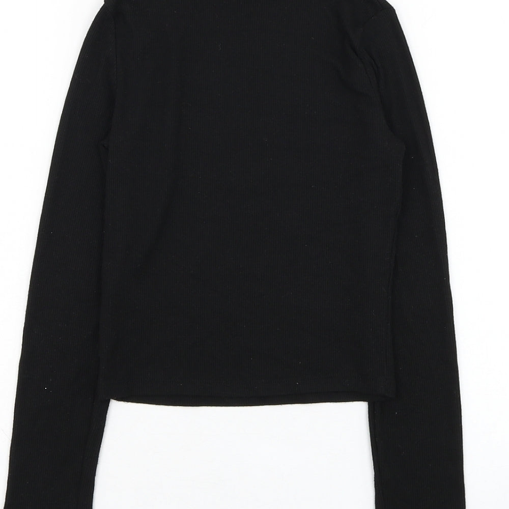 Miss Evie Girls Black Mock Neck  Polyester Pullover Jumper Size 9-10 Years  Pullover